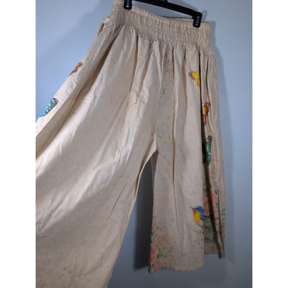 Flour Sack Cotton Wide Leg Butterfly BirdPants Garden Cottage Core Boho OSFA New
